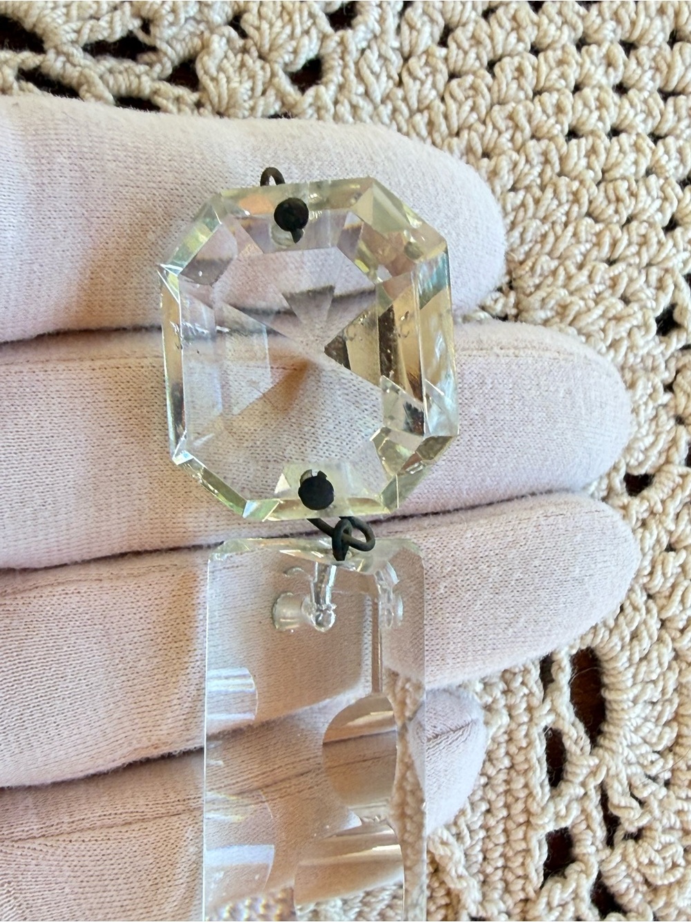 Vintage Clear Crystal Octagon and Rectangular Pendant - Clear